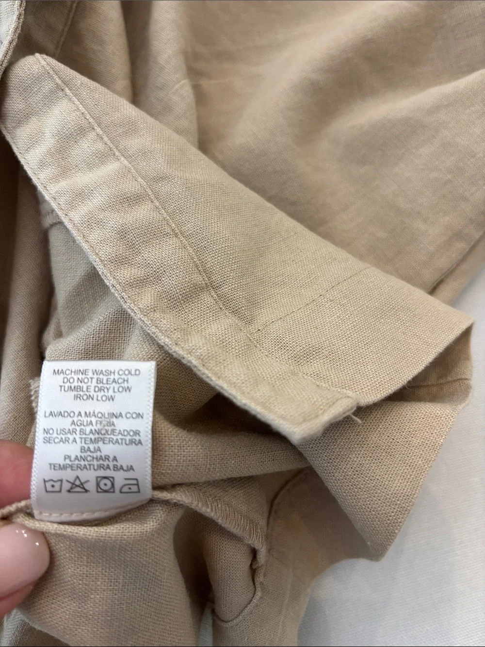Love Tree Beige Short-Sleeve Collared Linen Blend Button Up Dress with Belt. S